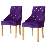 Valgomojo kėdės, 2 vnt, violetinės, ąžuolo mediena ir aksomas