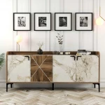 TV staliukas Kalune Design Konsolė Venedik - Walnut, Baltas Marble