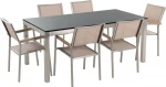 Lauko baldų komplektas Beliani Sodo komplektas iš juodo granito stalo ir 6 smėlio spalvos GROSSETO kėdžių