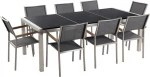 Lauko baldų komplektas Beliani Grosseto sodo rinkinys granito stalas juodas 8 kėdės