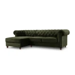 Kairinė kampinė sofa Lapis, 278x150x80 cm, tamsiai žalia