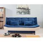 Kalune Design 3 vietų sofa-lova Kelebek - Mėlyna, Kreminis