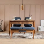Kalune Design Išplečiamas pietų stalas ir kėdės (4 vienetai) Vina 1048 - Dark Mėlyna, Walnut