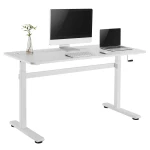 Ergo Office ER-401 Sėdimas stalas 140x60cm Rankiniu būdu reguliuojamo aukščio Biuro stalas max 117cm Ergonomiškas stalas, apkraunamas iki 40kg baltas