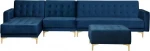 Beliani 5-vietė kampinė sofa su pufa, aksominė, dešinė mėlyna ABERDEEN