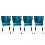 4-ių kėdžių komplektas Kalune Design Kusali-228, mėlynas/juodas