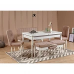Kalune Design Išplečiamas pietų stalas ir kėdės (5 vienetai) Vina Baltas Stone