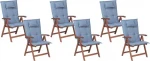Beliani 6 medinių sodo kėdžių rinkinys su mėlynomis TOSCANA pagalvėlėmis (238793)
