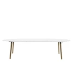Valgomojo stalas BELINA, 170-270x100x74 cm, ištraukiamas, stalviršis: mediena, spalva: balta, kojos: mediena, chromo dek
