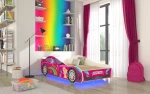 Vaikiška lova Adrk Furniture LED Car, 80x160 cm, rožinė