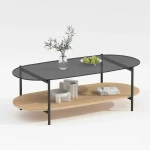 Coffee table CINDY 120x55xH40cm, pilkas glass/melamine oak