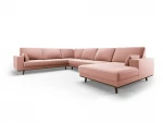 Panoraminė kairioji kampinė velvet sofa Hebe, 6 sėdimos vietos, rožinė
