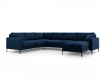 Panoraminė kairioji kampinė velvet sofa Venus, 6 sėdimos vietos, tamsiai mėlyna