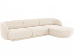 Dešininė kampinė sofa Micadoni Miley, 259 x 155 x 74 cm, balta