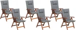 Beliani 6 medinių sodo kėdžių rinkinys su pilkomis TOSCANA pagalvėlėmis
