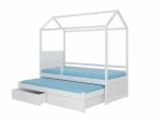 Lova ADRK Furniture Jonasek su šonine apsauga 90x200cm, balta su mėlynu baldakimu