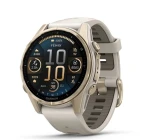 Garmin fēnix® 8 – 43mm AMOLED Sapphire Soft Gold with Fog grey/dark sandstone silicone band