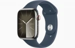 Apple Watch Series 9 GPS + Cellular 45mm Silver Stainless Steel Case with Storm Blue Sport Band - M/L - MRMP3ET/A