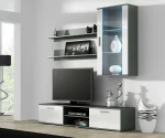 SOHO 5 set (RTV180 cabinet + Wall unit + shelves) Pilkas/Gloss baltas