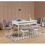 Kalune Design Išplečiamas pietų stalas ir kėdės (5 vienetai) Vina Baltas Soho Pilkas