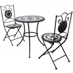 Bistro 60 cm stalo ir 2 kėdžių komplektas, juod./balt. mozaika