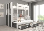 Dviaukštė lova Adrk Furniture Artema su čiužiniais, 80x180 cm, balta/pilka
