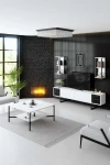 TV staliukas Kalune Design Svetainės baldų rinkinys Juodas Line Set - Baltas, Juodas
