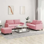 Sofa Sofos komplektas su pagalvėlėmis, 3 dalių, rožinis, aksomas