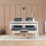 Kalune Design Išplečiamas pietų stalas ir kėdės (4 vienetai) Vina 1048 - Dark Mėlyna, Baltas