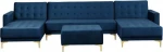 Beliani 5-vietė kampinė sofa su pufa, aksominė mėlyna ABERDEEN