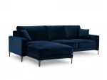 Kairinė kampinė velvet sofa Venus, 4 sėdimos vietos, tamsiai mėlyna