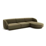 Aksominė dešininė kampinė sofa Micadoni Miley, 259 x 155 x 74, žalia