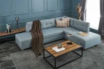 Kalune Design Mėlyna Kampinė sofa-lova Manama Corner Sofa Bed Right - Light Mėlyna
