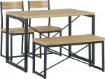 Beliani Rinkinys pietų stalas 2 kėdės ir suoliukas šviesus medis su juodas FLIXTON