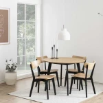 Dining set ROXBY round table, 4 chairs, oak/juodas