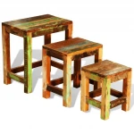 3 sudedami staliukai iš perdirbtos medienos, senovinio stiliaus