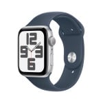 Apple Watch SE GPS 44mm Silver Aluminium Case with Storm Blue Sport Band - M/L - MREE3ET/A