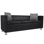 Trivietė dirbtinės odos sofa, juoda