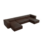 Šešiavietė odinė kampinė sofa Agawa, 375x173x68 cm, tamsiai rudos spalvos