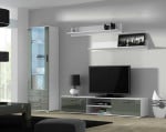 Furniture set SOHO 1 (RTV180 cabinet + S1 cabinet + shelves) Baltas/Pilkas Gloss