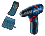 BOSCH gręžtuvas suktuvas GSR 120-LI 12V 30/14Nm 2x2,0Ah LI-ION + PRIEDAI 23 vnt.