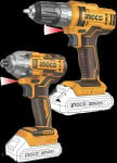 Ingco COSLI230708 set of cordless machines - drilling screwdriver and impact wrench incl. 2pcs battery and charger