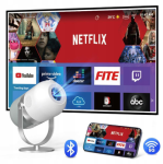 MINI VAIZDO PROJEKTORIUS 360 ANDROID 9.0 WiFi Miracast Aircast Nešiojamasis FULL HD TRANSPONDERIS "Bluetooth" HDMI/USB/USB-C telefonui Zenwire H6 360