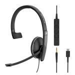 Sennheiser EPOS ADAPT SC 135, laidinės monofoninės ausinės – USB-C+3,5 mm lizdas, vieningas ryšys ir optimizuotas „Skype“ verslui