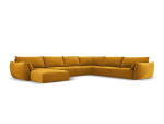 Panoraminė dešinioji kampinė velvet sofa Vanda, 8 sėdimos vietos, geltona (garstyčių)